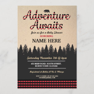 Convites Adventure Aguarda Lumberjack Chá de fraldas Red In