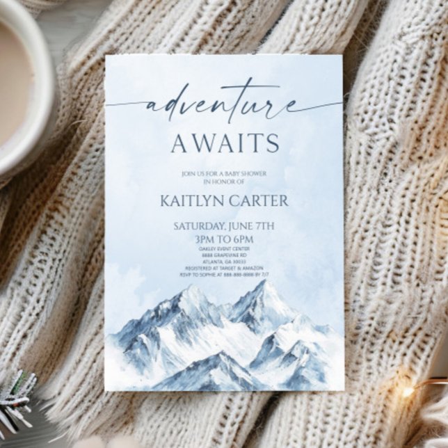 Convites Adventure Awaits Winter Snowy Mountain Baby Shower (Criador carregado)