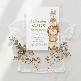 Convites Adventure Awaits Woodland Cute Animals Baby Shower