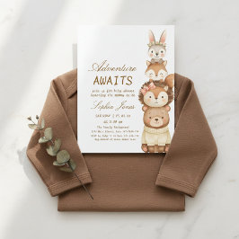Convites Adventure Awaits Woodland Cute Animals Baby Shower