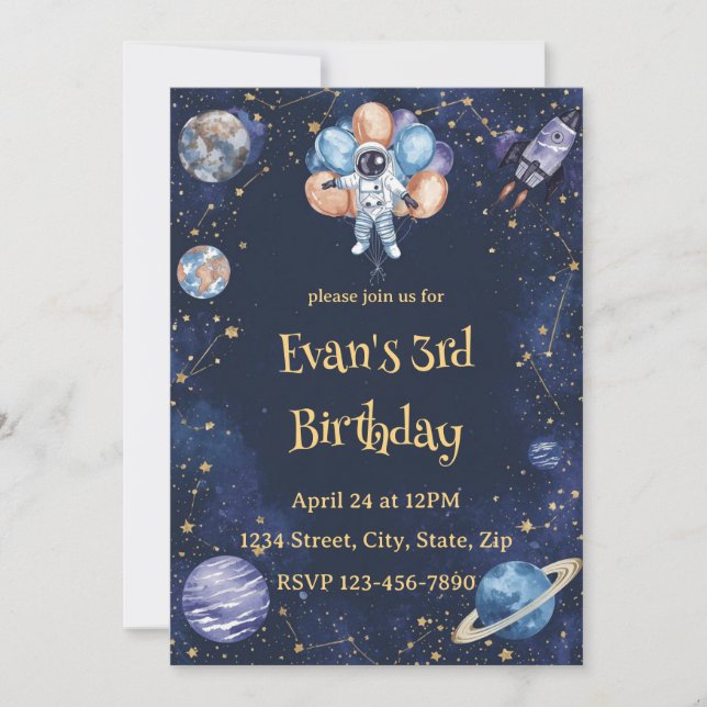 Convites Adventure Galaxy Birthday Invitation | Astronaut (Frente)