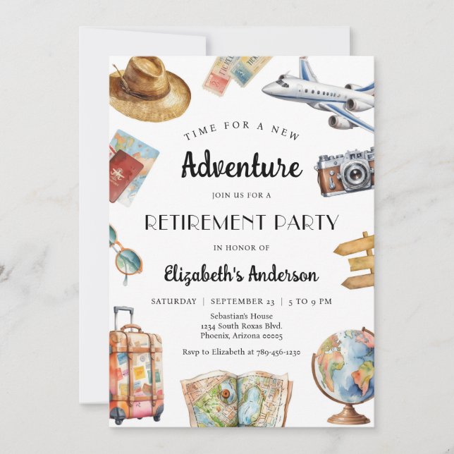 Convites Adventure Travel Theme Retirement Invitation (Frente)