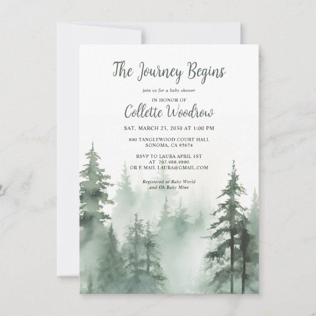 Convites Adventure Watercolor Forest Baby Shower (Frente)