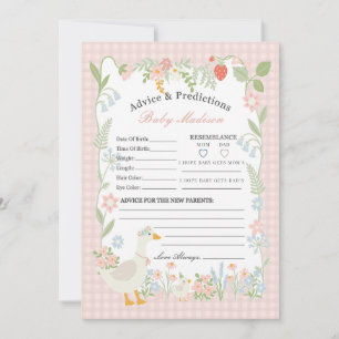 Convites Advertência Floral Gingham para Bebê de Ganso Rosa