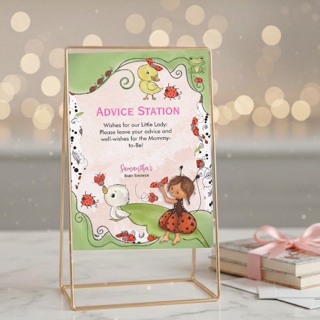 Convites Advice Station Sign | Ladybug Garden Baby Shower  (Advice Station Sign  Ladybug Garden Baby Shower Invitation)