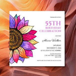 Convites Aestética Colorida Girassol Floral Aniversário