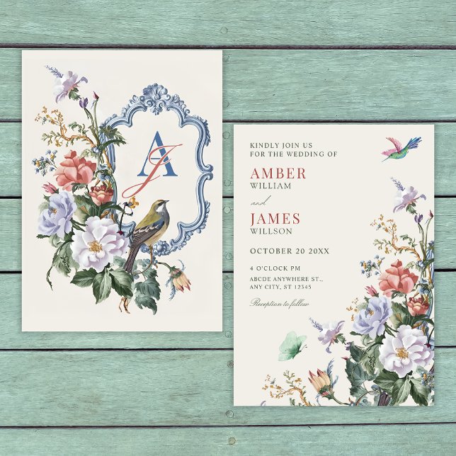Convites Aesthetic Floral bird wedding  (Criador carregado)