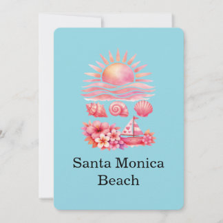 Convites Aesthetic Pink Beach Sunset Watercolor