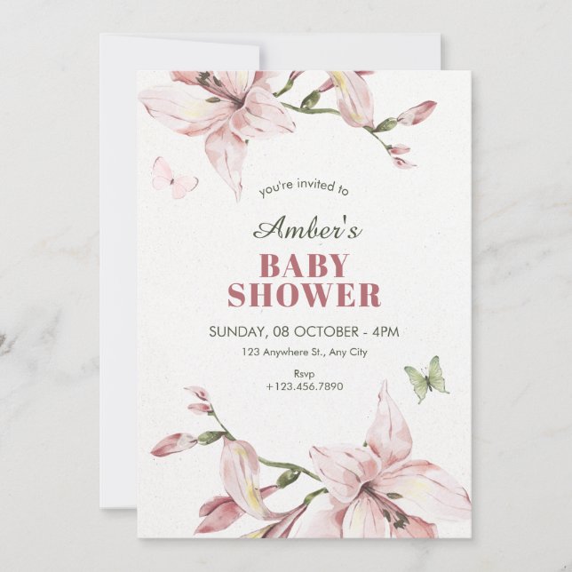 Convites Aesthetic pink flower bloom baby shower (Frente)