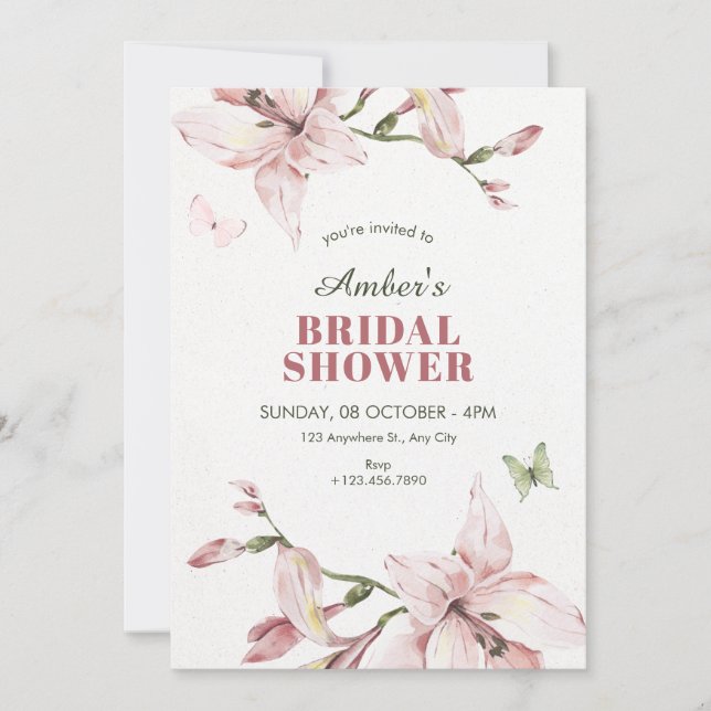 Convites Aesthetic pink flower bloom bridal shower (Frente)