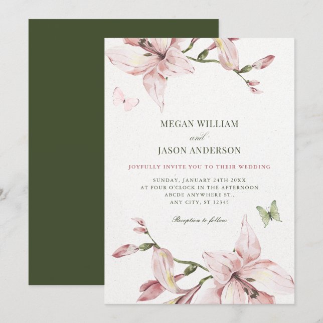 Convites Aesthetic pink flower bloom wedding  (Frente/Verso)
