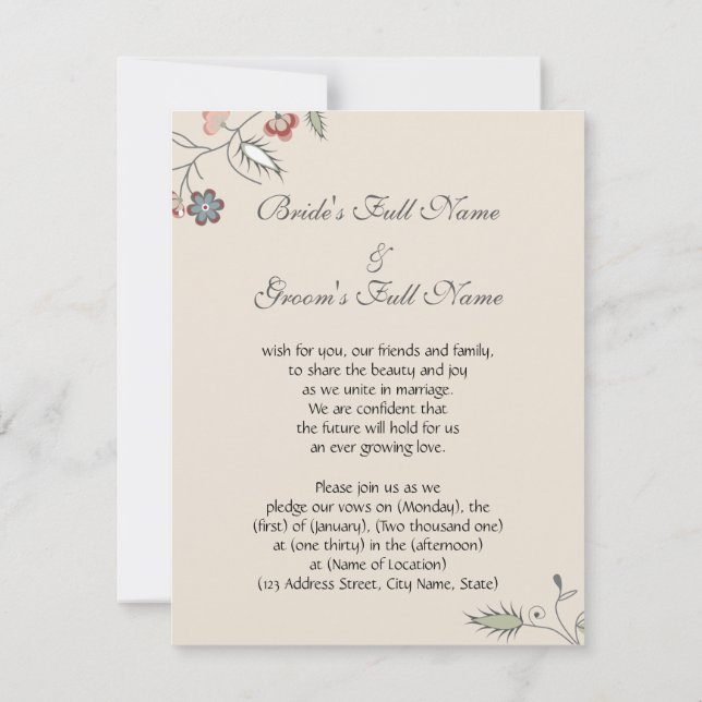 Convites Afiação floral do vintage (Verso)