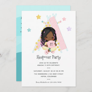 Convites African American Girl Braid Birthday SlumbParty