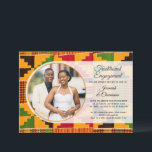 Convites African TRADITIONAL ENGAGEMENT Ghana Kente<br><div class="desc">This elegant modern arch photo TRADITIONAL ENGAGEMENT invitation—with African Ghanaian Kente cloth in the background—is designed to celebrate your special cultural day. “TRADITIONAL ENGAGEMENT” curves beautifully over the photo for instant impact, and the couple's names are showcased in a flowing script that feels personal and luxurious, with the remaining details...</div>