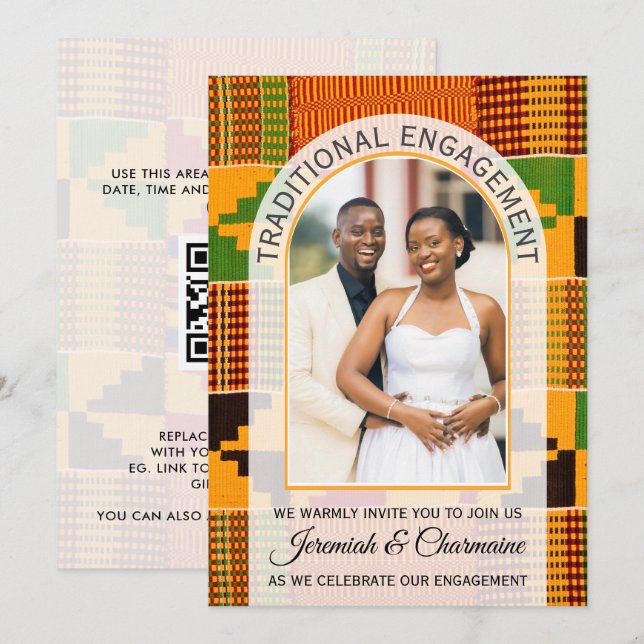 Convites Africano Gana Kente NOIVADO TRADICIONAL (Frente/Verso)