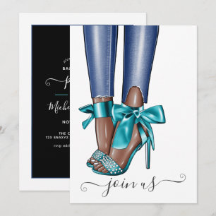 Convites Afro-Americana Fashionista de Denim Solteira Em