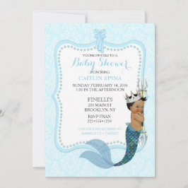 Convites Afro-Americano Baby Boy Merman Prince Crown