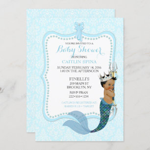 Convites Afro-Americano Baby Boy Merman Prince Crown