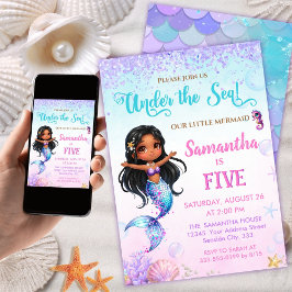 Convites Afro mermaid Birthday Party - Under the Sea Splish