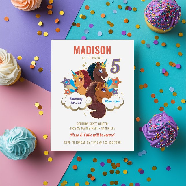 Convites Afro Unicorn | Aniversário de Meninas Mágicas (Criador carregado)