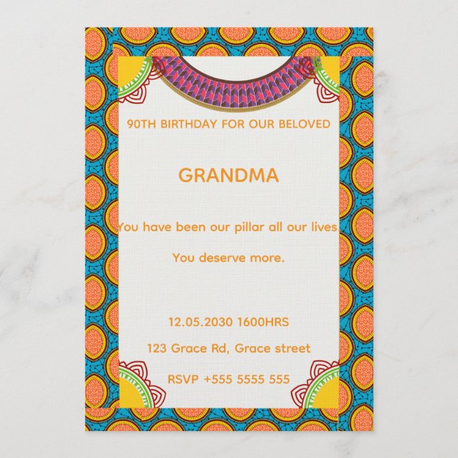 Convites Afrocentric Birthday Invitation | Ankara Pattern  (Frente)