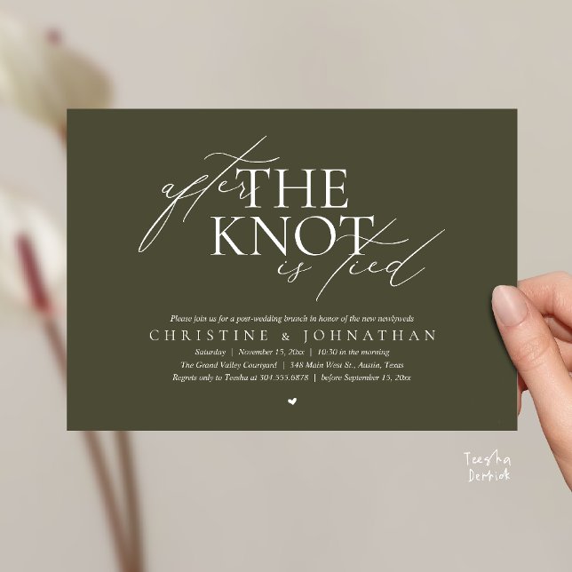Convites After The Knot Tied, Post Wedding Elopement Brunch (After The Knot Tied, Post Wedding Elopement Brunch Invitation card contemporary clean olive green)