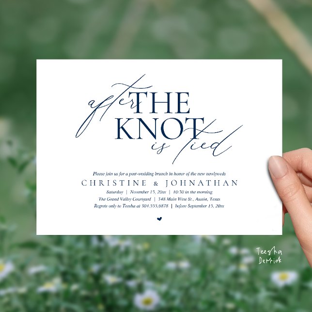 Convites After The Knot Tied, Post Wedding Elopement Brunch (After The Knot Tied, Post Wedding Elopement Brunch Invitation card contemporary clean navy blue)