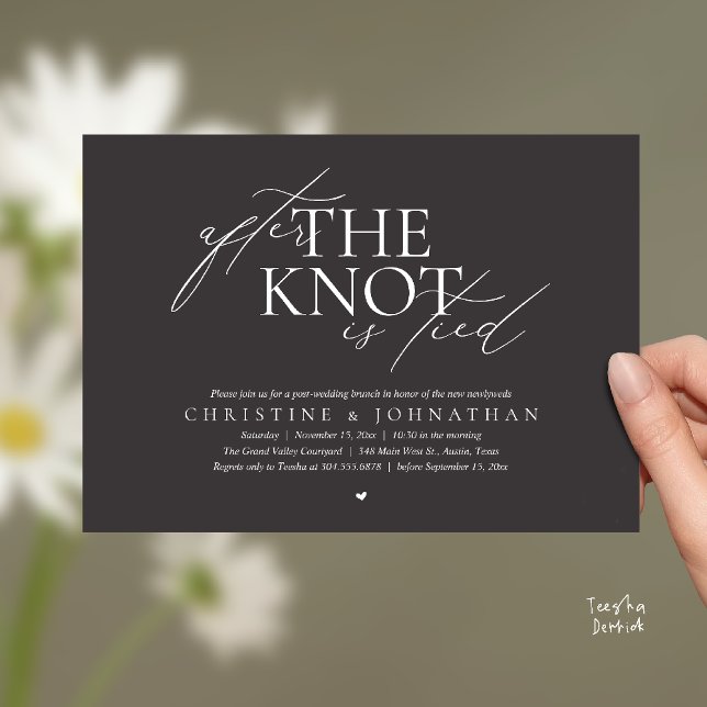 Convites After The Knot Tied, Post Wedding Elopement Brunch (After The Knot Tied, Post Wedding Elopement Brunch Invitation card contemporary clean charcoal grey)