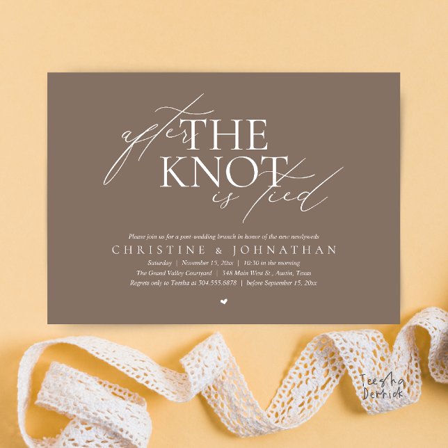 Convites After The Knot Tied, Post Wedding Elopement Brunch (After The Knot Tied, Post Wedding Elopement Brunch Invitation card contemporary clean warm taupe )