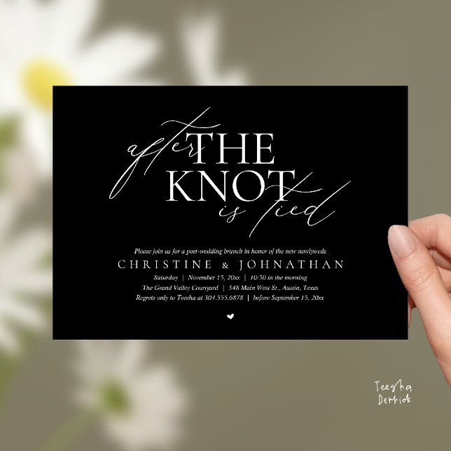 Convites After The Knot Tied, Post Wedding Elopement Brunch (After The Knot Tied, Post Wedding Elopement Brunch Invitation card contemporary clean black white)