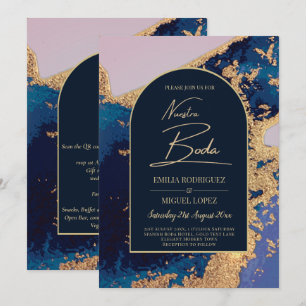 Convites Ágata Azul Dourado Nossa Noiva Casamento Espanhol 