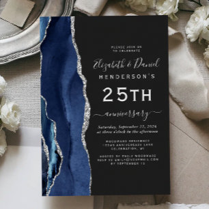 Convites Ágata Azul Marinho Prata Escuro 25º Aniversário