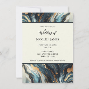Convites Ágata Azul Turquesa Dourada Casamento Moderno Glam