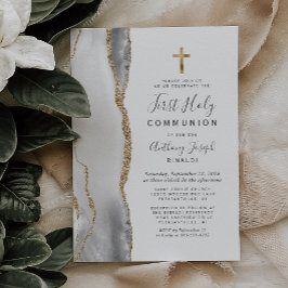 Convites Ágata Branca Cinza Dourado Brilho Primeira Comunhã