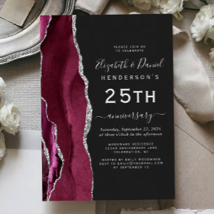 Convites Ágata Burgundy Prata Aniversário de 25 anos