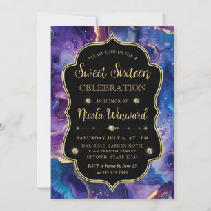 Convites Ágata Celestial Geodo Cósmico Ardente Sweet 16