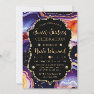 Convites Ágata Celestial Luxo Mármore Cósmico Sweet 16