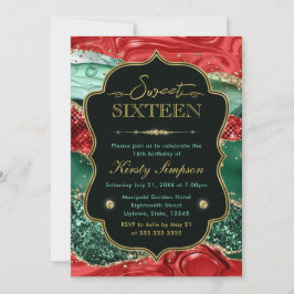 Convites Ágata de Natal Mármore e Brilho Dourado Sweet 16