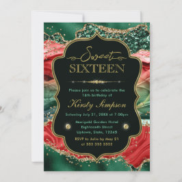 Convites Ágata de Natal Mármore e Glitter Dourado Sweet 16