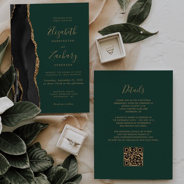 Convites Ágata Esmeralda Ouro Preto Código QR Casamento (Criador carregado)