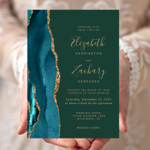 Convites Ágata Esmeralda Verde Casamento Dourado