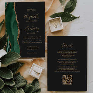Convites Ágata Esmeralda Verde Dourado Ardósia Código QR Ca