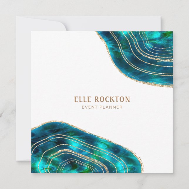 Convites Ágata Geodo Cristais Cósmicos Brilho Azul Verde (Frente)