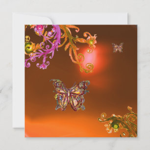Convites ÁGATA MARIPOSA, laranja rosa amarelo marrom brilha