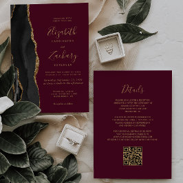Convites Ágata Ouro Preto Casamento Código QR Vermelho Borg