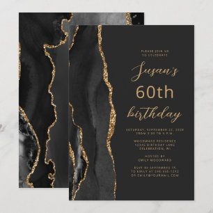 Convites Ágata Ouro Preto Lousa Script 60º Aniversário