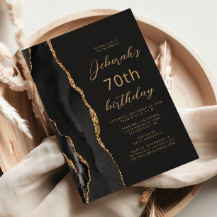 Convites Ágata Preta Lousa Script 70º Aniversário