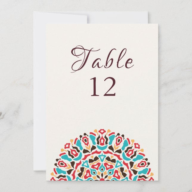 Convites Ágata Turquesa Mandala Número de Mesa de Casamento (Frente)