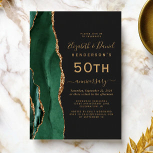 Convites Ágata Verde Esmeralda Dourado Preto 50º Aniversári