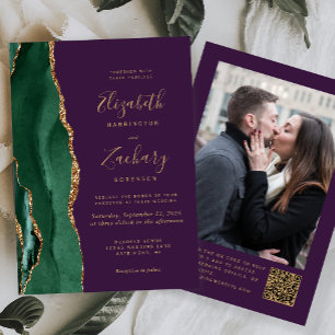 Convites Ágata Verde Esmeralda Roxo Código QR Foto Casament